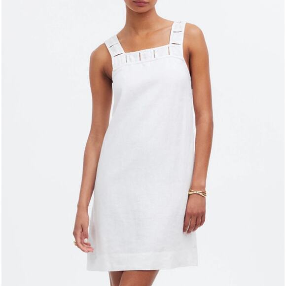 Madewell Dresses & Skirts - Madewell Women's Embroidered Tank Dress Linen White Square Neck Size 00 NEW Flaw